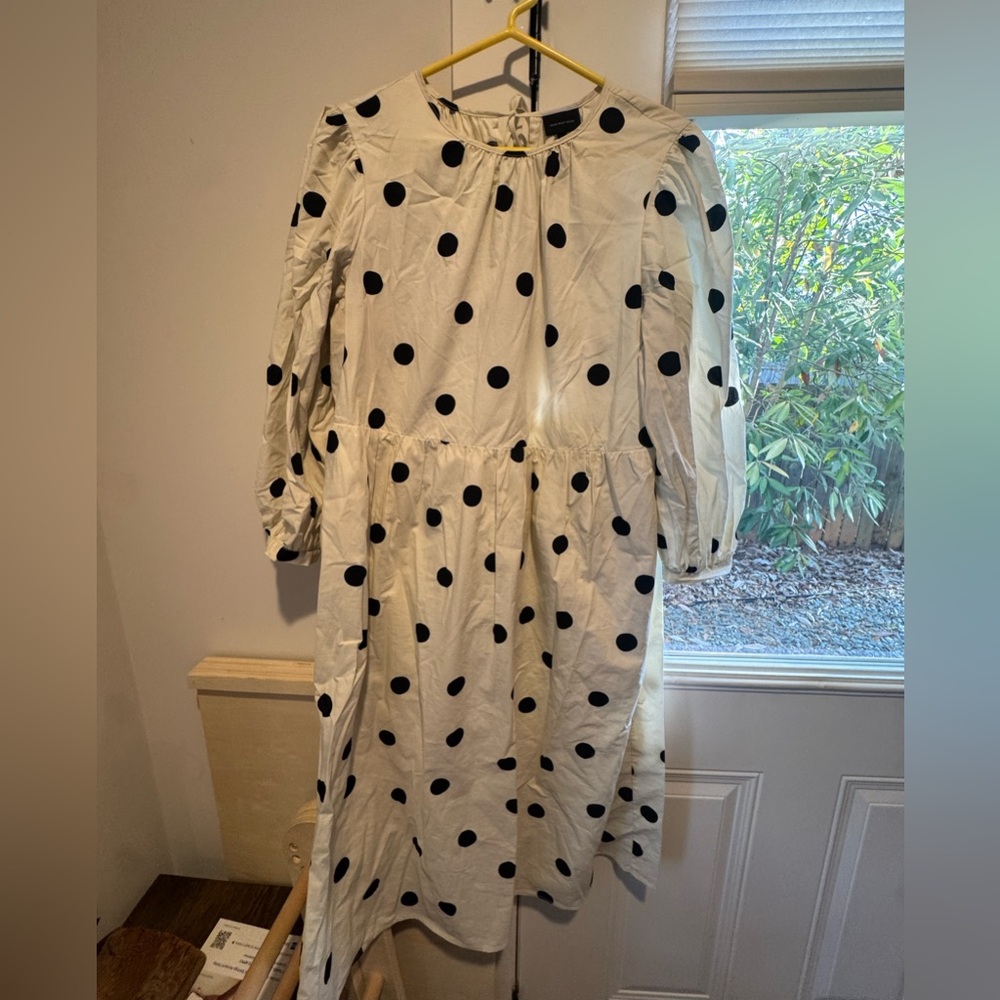 Who What Wear White Midi Dress with Black Polka Dots
